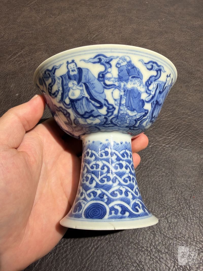 清道光 青花八仙人物高足碗一对 - 图8